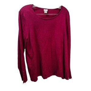 Button Cuff Crewneck Pullover Knit Purple Sweater‎ XL